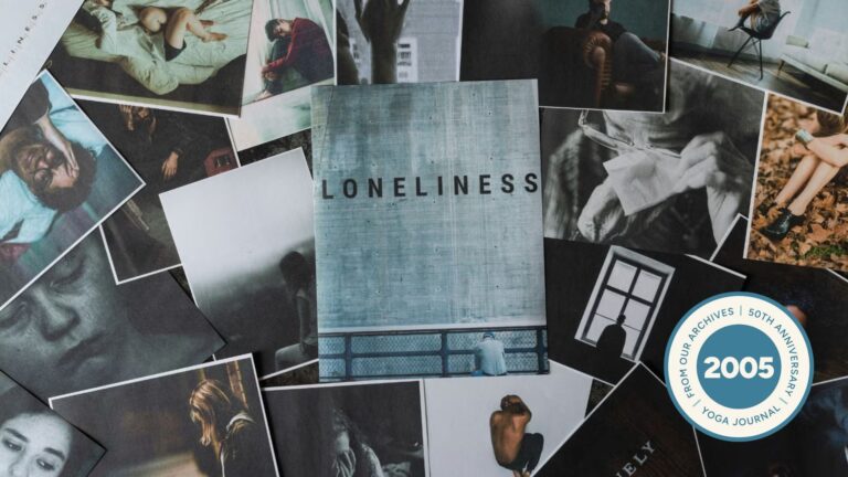 Collage of various images of solo people with center text reading "Loneliness."