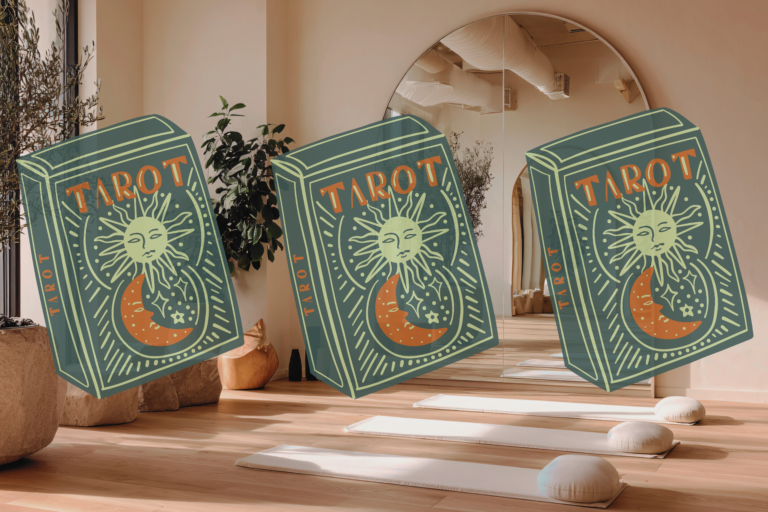 decks of tarot cards in a yoga studio