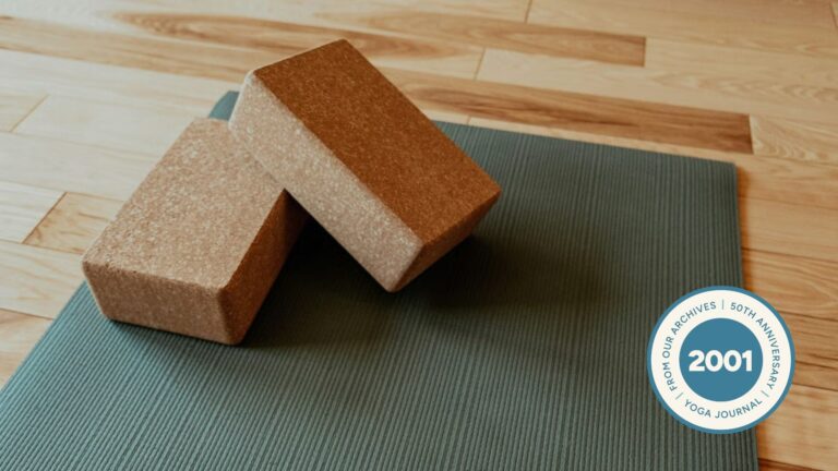 Image of a black yoga mat and cork blocks demonstrating the meaning of yoga