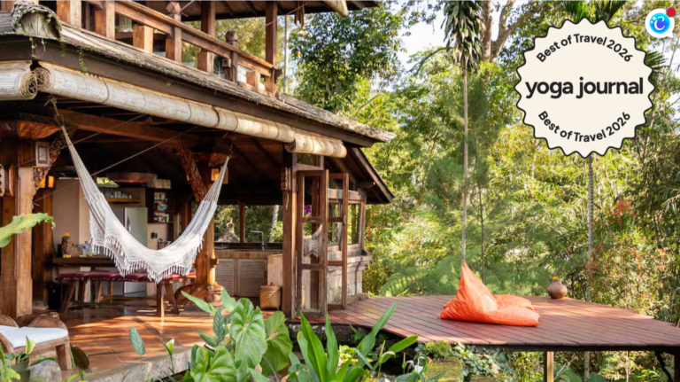 A hammock and yoga platform at an Airbnb in Ubud, Bali