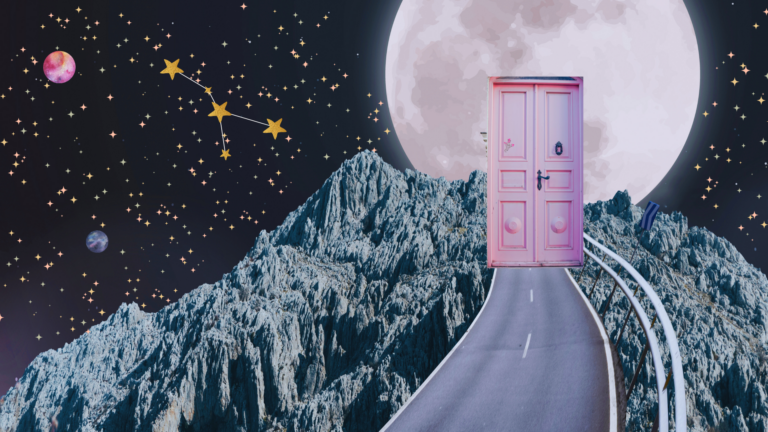 What the First Full Moon of 2026 Means for You Background of stars with a front door leading to a full Moon in Cancer January 2026