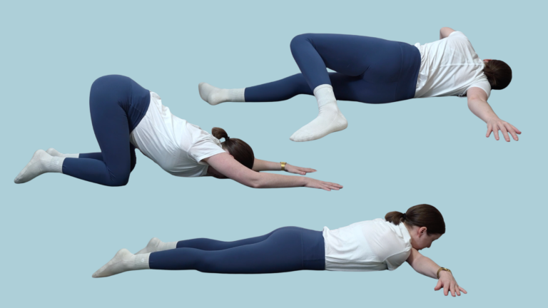 Yoga teacher Katie McGrath in a series of poses from her yin yoga for shoulders practice