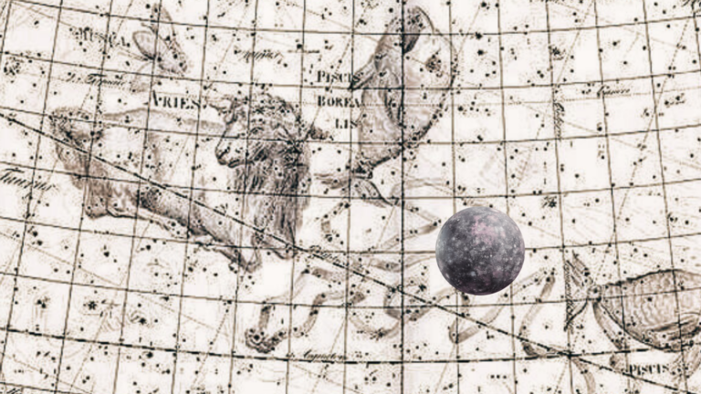 Vintage map of the constellations PIsces and Aries with Mercury retrograde overlaid on top
