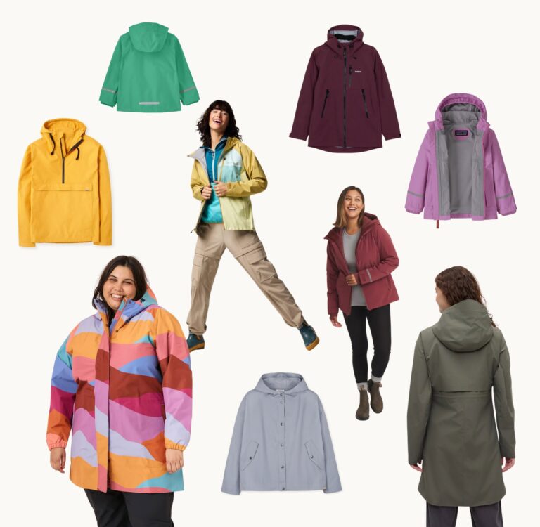 Non-toxic and sustainable rain jackets from Paka, Patagonia, tentree, Cotopaxi, Finisterre, Rapanui, and Amble. All of these eco-friendly and PFAS-free rain jackets were researched and reviewed by Sustainable Jungle