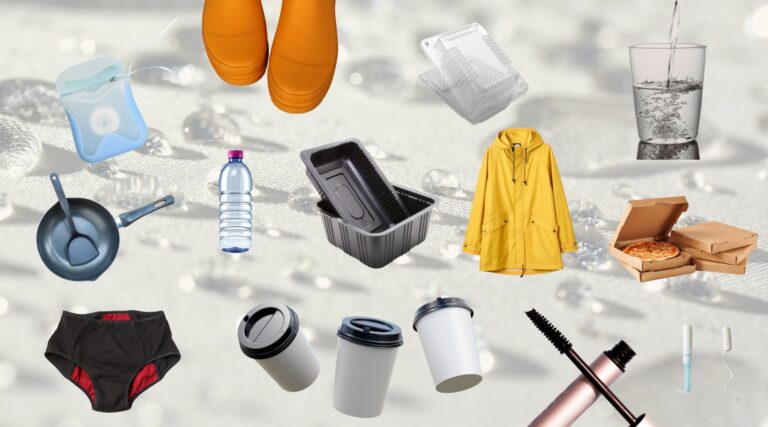 Dónde se esconden y qué hacer Collage of common household items that often have PFAS or forever chemical coatings. Sustainable Jungle'd Guide: What Are Forever Chemicals (PFAS)
