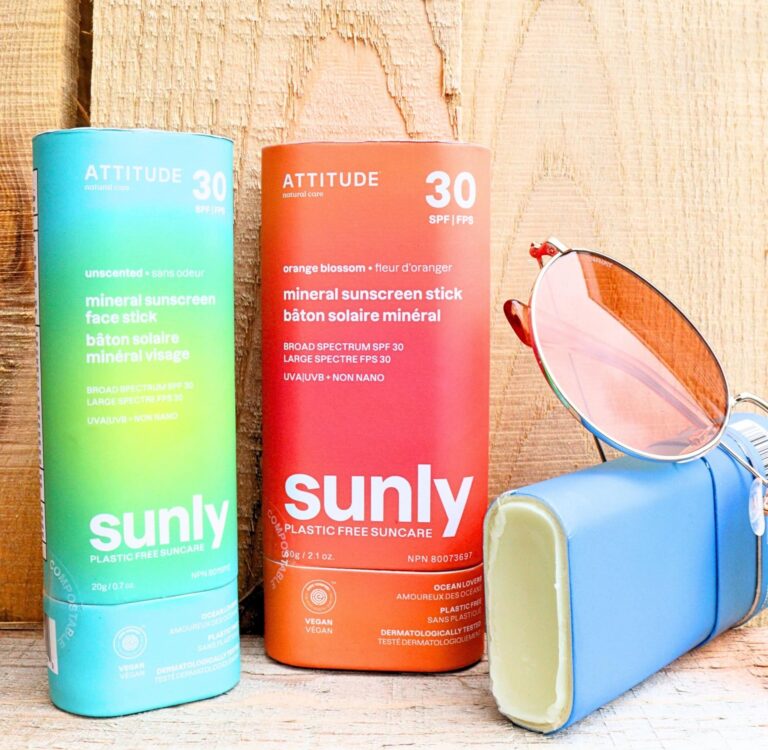 Sustainable Jungle's testing of ATTITUDE Sunly reef safe sunscreen sticks in compostable, plastic-free cardboard tubes, non-nano SPF 30